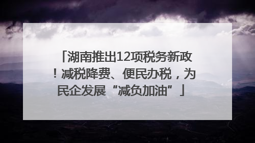 湖南推出12项税务新政！减税降费、便民办税，为民企发展“减负加油”