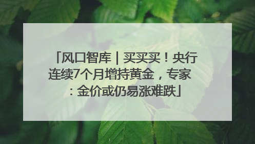 风口智库｜买买买！央行连续7个月增持黄金，专家：金价或仍易涨难跌